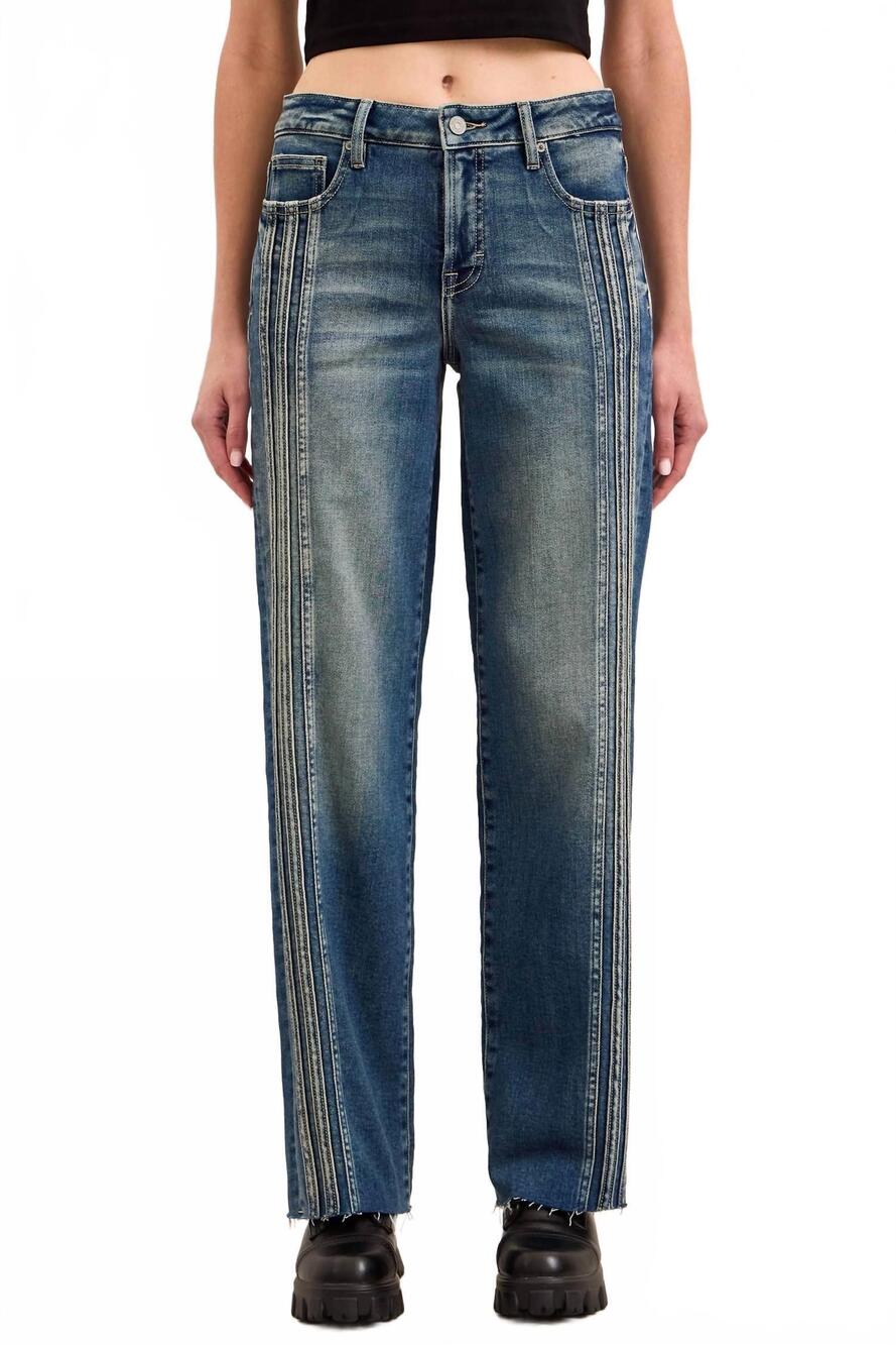 NEW HIDDEN ella mid-rise classic straight jeans with side strips in dark vintage